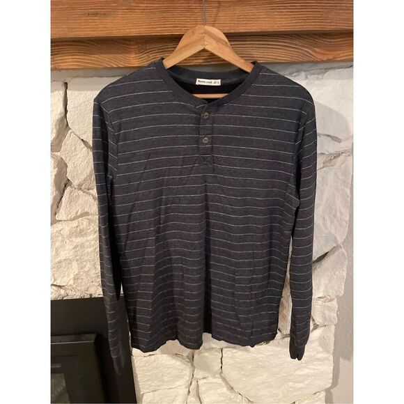 Marine Layer Gray Striped Two Button Placket Long Sleeves Henley Size Small - Picture 1 of 6